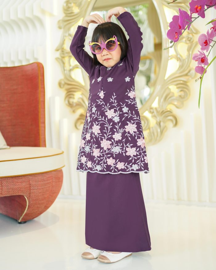 Baju Kurung Riau Sulam Rasyiqah Kids - Eggplant Purple - Image 2