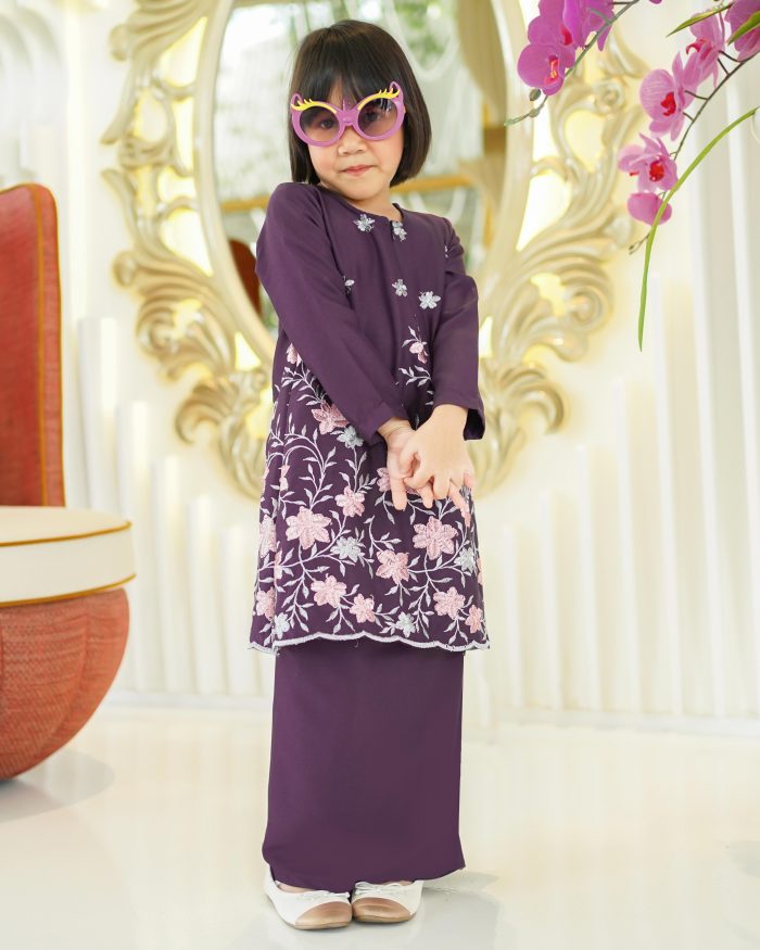 Baju Kurung Riau Sulam Rasyiqah Kids - Eggplant Purple