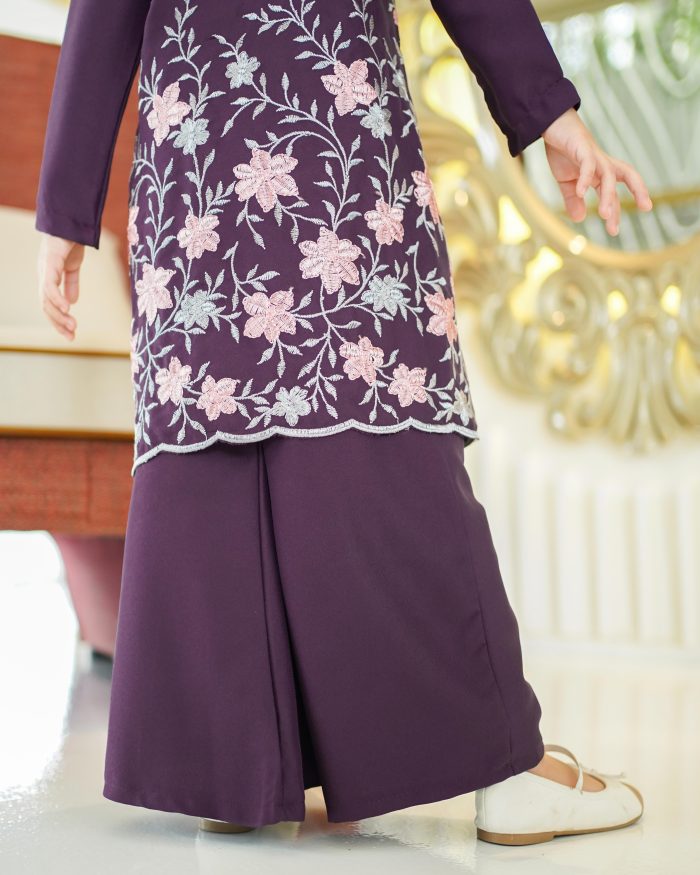 Baju Kurung Riau Sulam Rasyiqah Kids - Eggplant Purple - Image 3