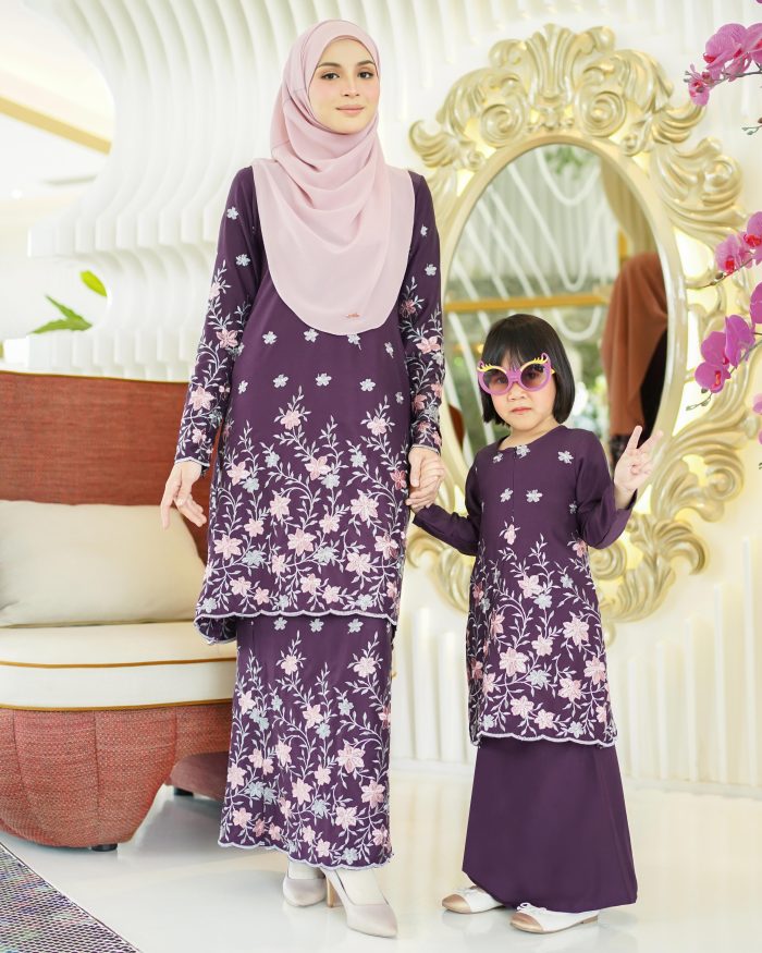 Baju Kurung Riau Sulam Rasyiqah Kids - Eggplant Purple - Image 4