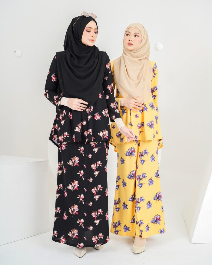 Baju Kurung Lola Printed 2.0 - Villea Black - Image 6