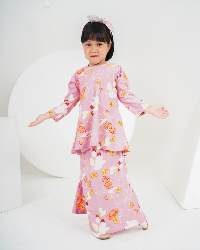 Baju Kurung Lola Printed Kids 2.0 - Calynia Pink - Image 3