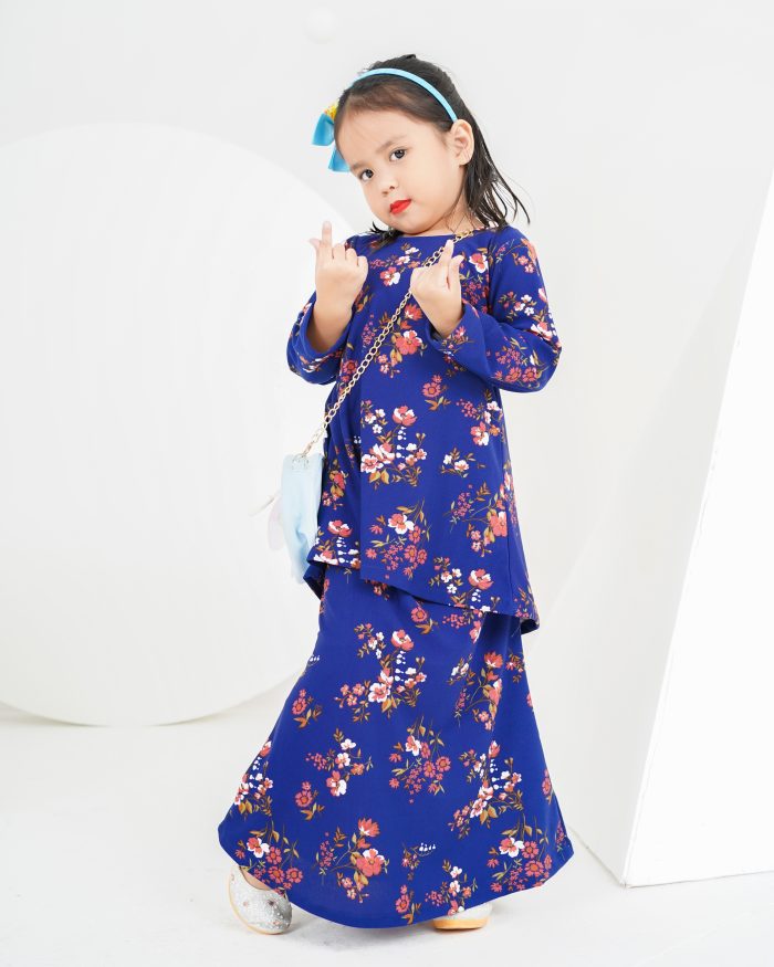 Baju Kurung Lola Printed Kids 2.0 - Dianthus Blue - Image 2
