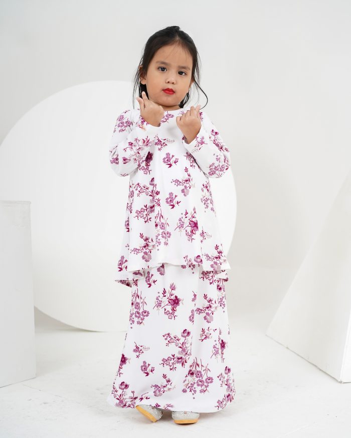 Baju Kurung Lola Printed Kids 2.0 - Dianthus Offwhite - Image 3