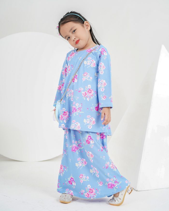 Baju Kurung Lola Printed Kids 2.0 - Vardia Blue - Image 3