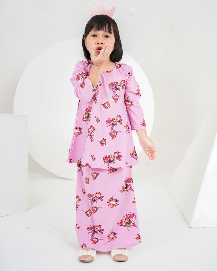 Baju Kurung Lola Printed Kids 2.0 - Villea Pink - Image 3