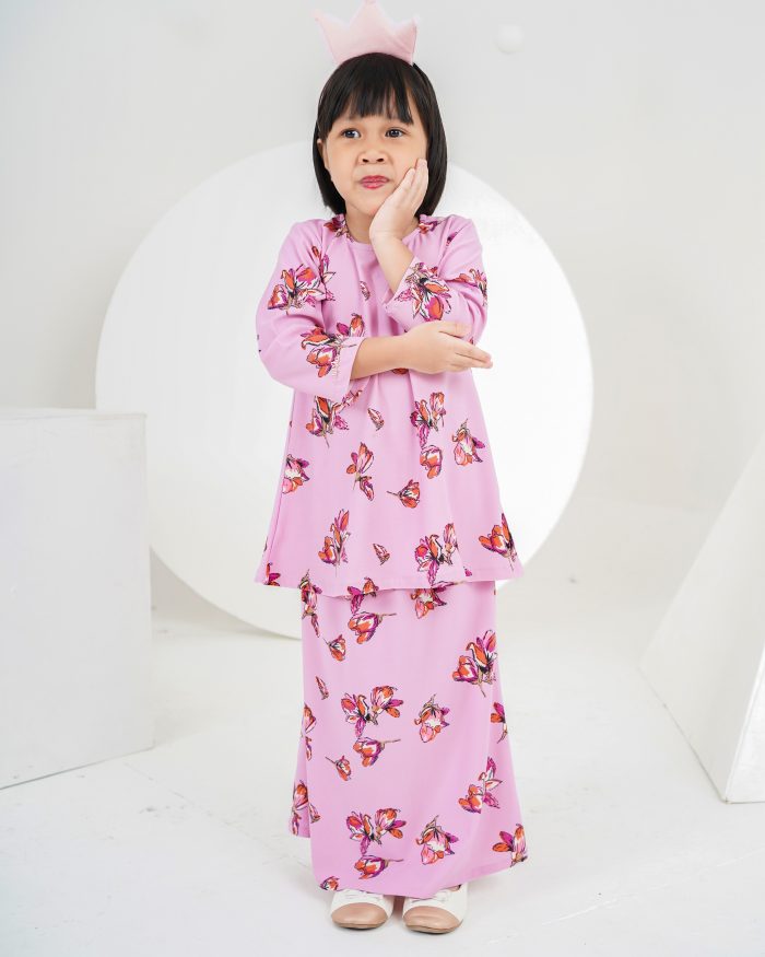 Baju Kurung Lola Printed Kids 2.0 - Villea Pink - Image 2