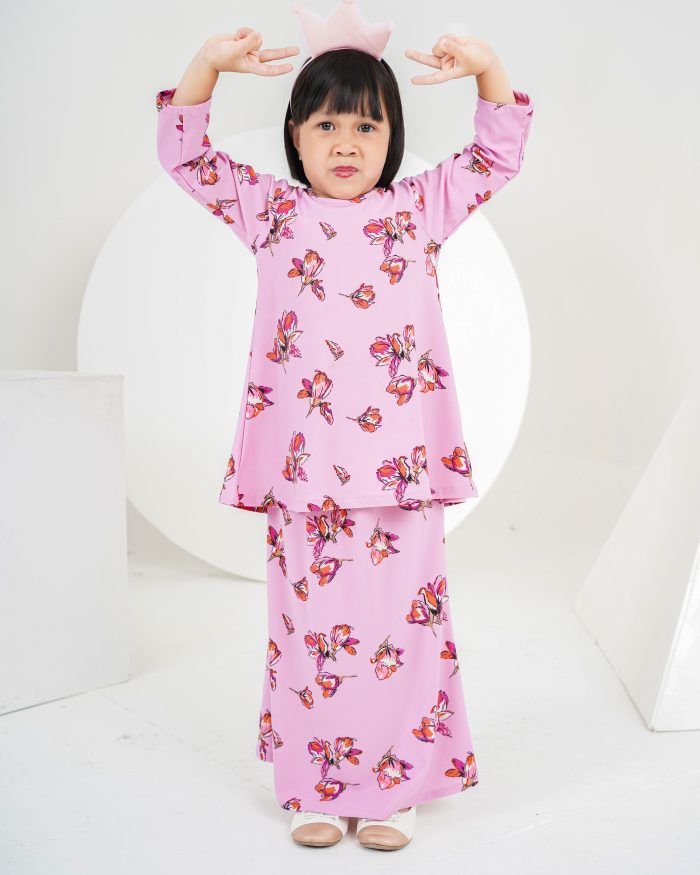 Baju Kurung Lola Printed Kids 2.0 - Villea Pink