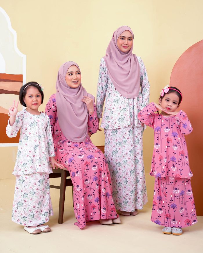 Baju Kurung Lola Printed Kids 2.0 - Amary Pink - Image 5