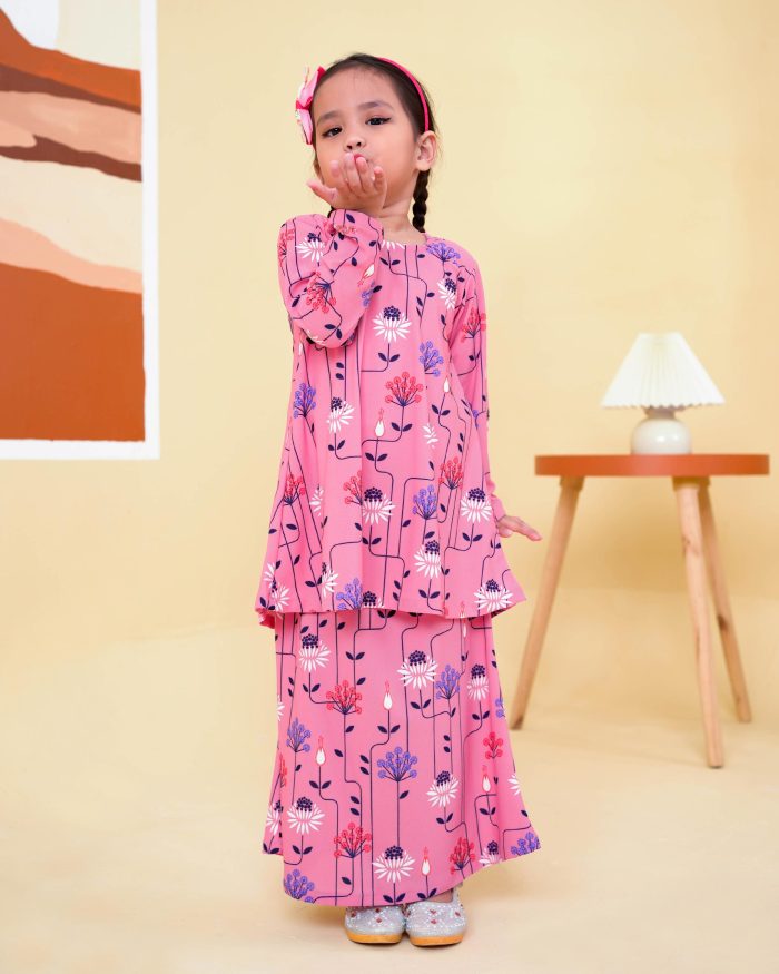 Baju Kurung Lola Printed Kids 2.0 - Amary Pink - Image 2