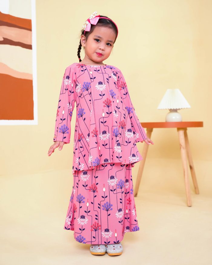 Baju Kurung Lola Printed Kids 2.0 - Amary Pink