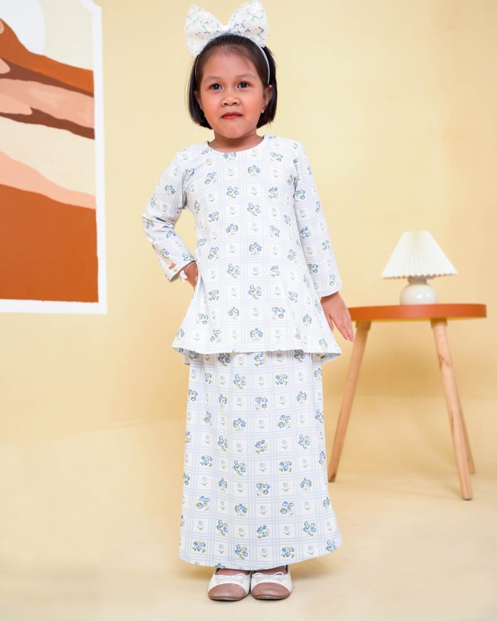 Baju Kurung Lola Printed Kids 2.0 - Aurora Blue - Image 2