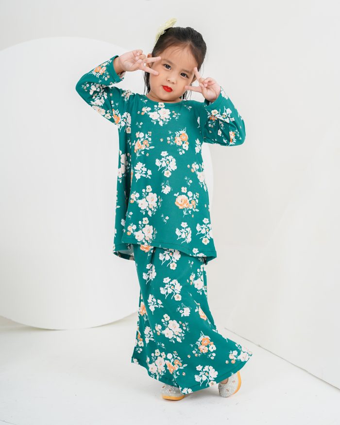 Baju Kurung Lola Printed Kids 2.0 - Vardia Emerald