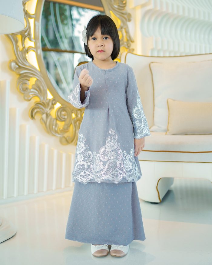 Baju Kurung Moden Lace Ratu Kids - Ash Grey