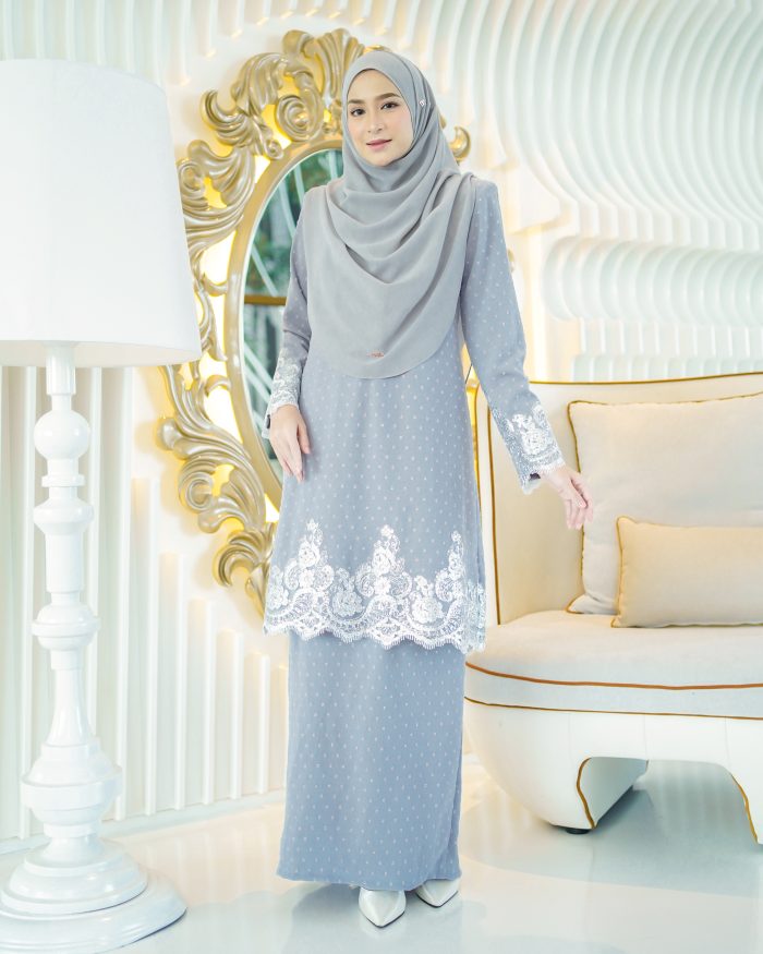 Baju Kurung Moden Lace Ratu - Ash Grey