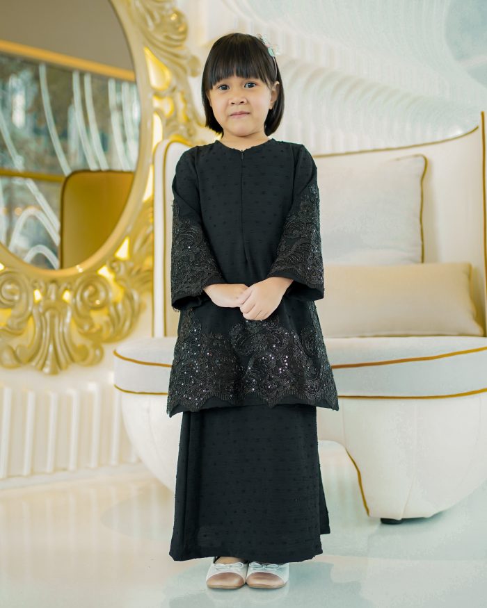 Baju Kurung Moden Lace Ratu Kids - Jade Black