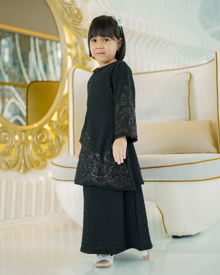 Baju Kurung Moden Lace Ratu Kids - Jade Black - Image 3