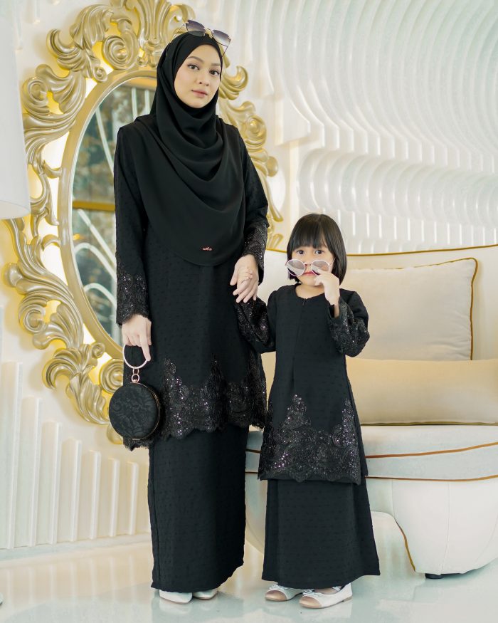 Baju Kurung Moden Lace Ratu Kids - Jade Black - Image 5