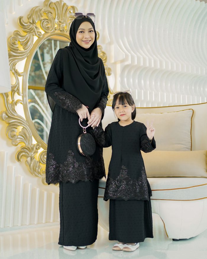 Baju Kurung Moden Lace Ratu Kids - Jade Black - Image 4