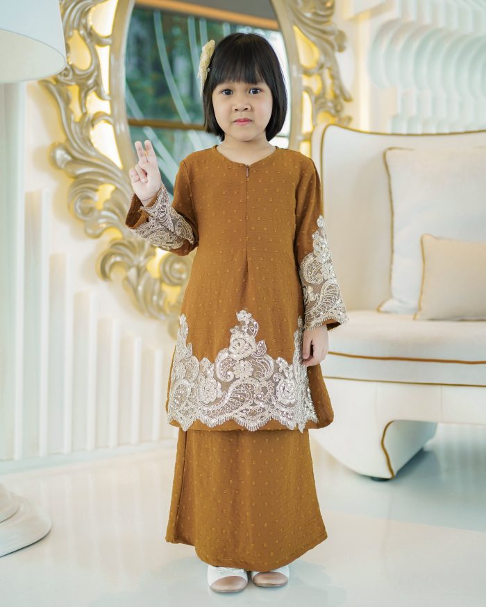 Baju Kurung Moden Lace Ratu Kids - Gold Mustard