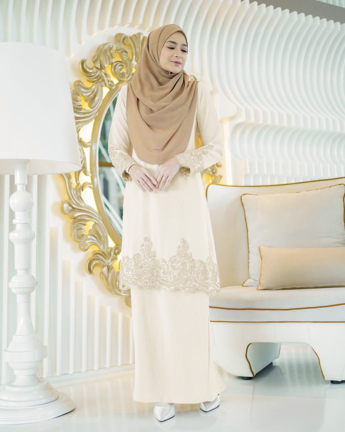 Baju Kurung Moden Lace Ratu - Ivory Cream