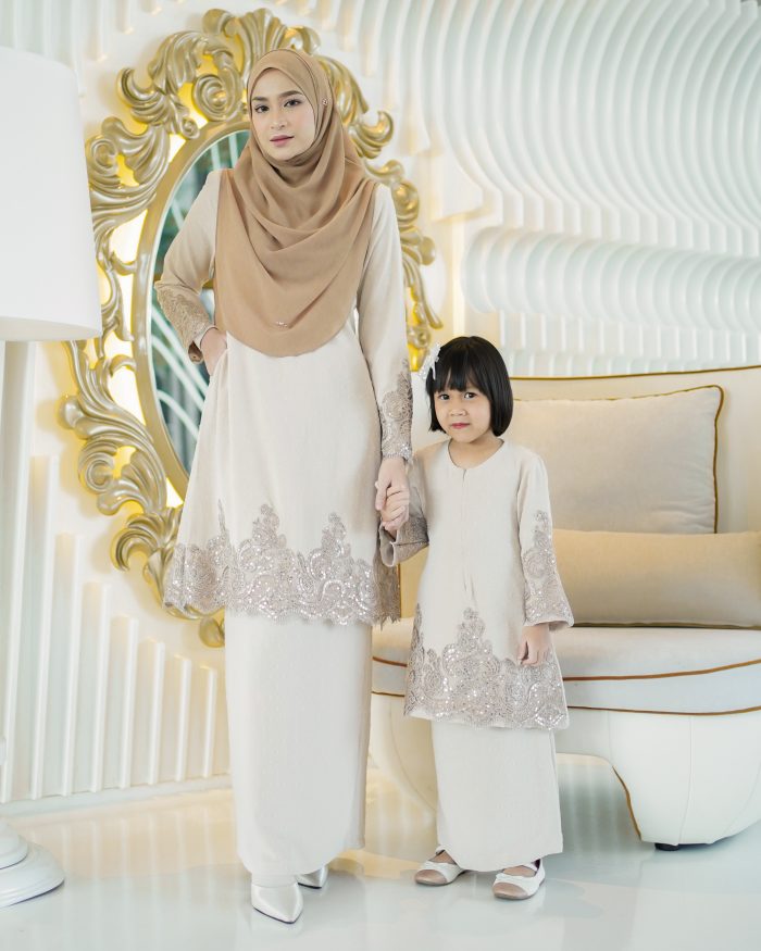 Baju Kurung Moden Lace Ratu Kids - Ivory Cream - Image 4