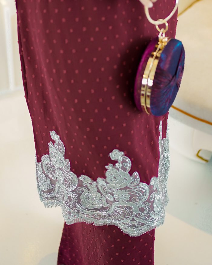 Baju Kurung Moden Lace Ratu Kids - Maroon Berry - Image 5