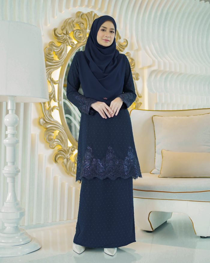 Baju Kurung Moden Lace Ratu - Navy Blue - Image 5