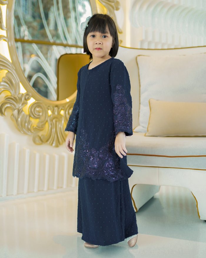 Baju Kurung Moden Lace Ratu Kids - Navy Blue - Image 2