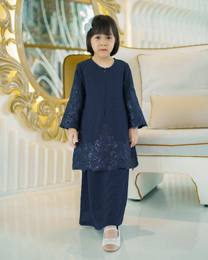Baju Kurung Moden Lace Ratu Kids - Navy Blue - Image 3