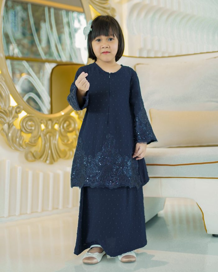 Baju Kurung Moden Lace Ratu Kids - Navy Blue