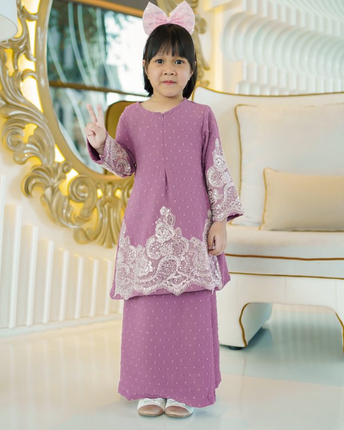 Baju Kurung Moden Lace Ratu Kids - Orchid Purple - Image 3