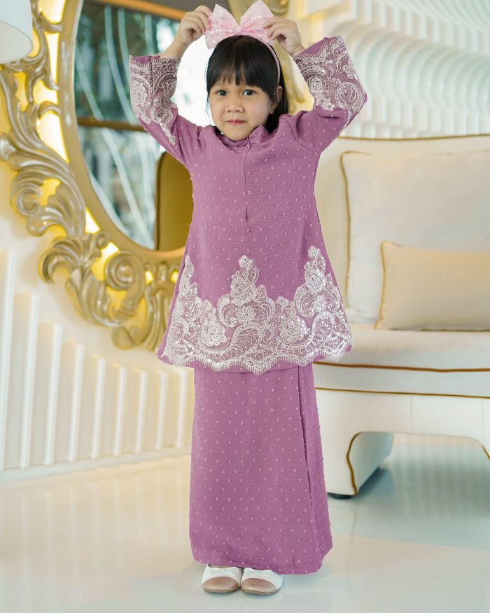 Baju Kurung Moden Lace Ratu Kids - Orchid Purple - Image 2