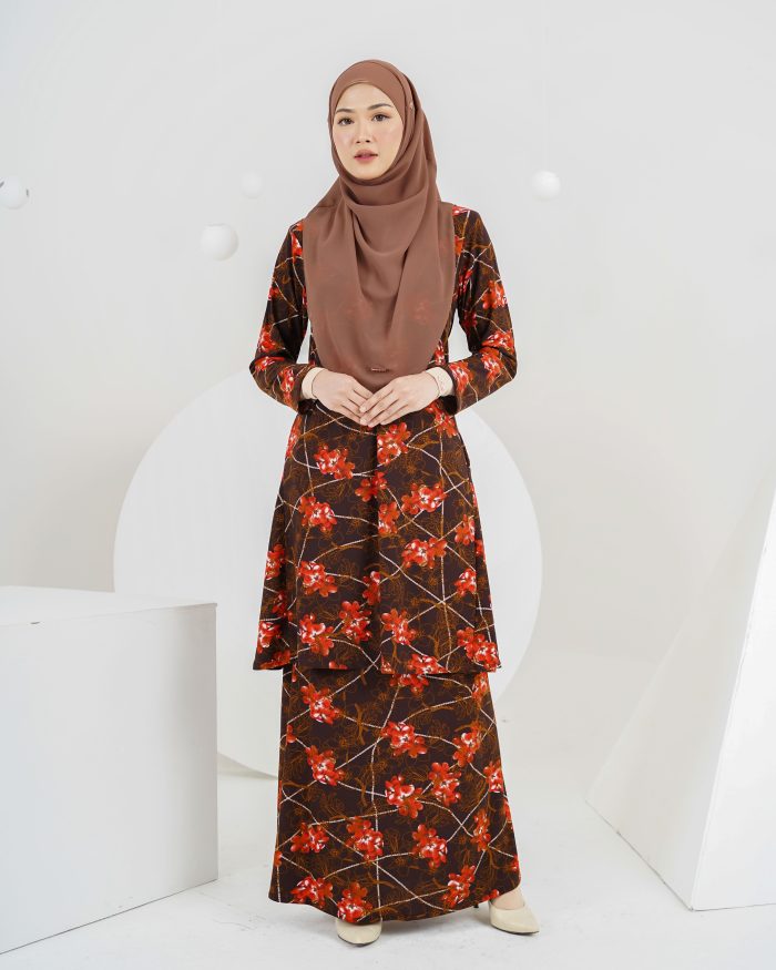 Baju Kurung Laura Printed 5.0 - Brown Orchid - Image 2