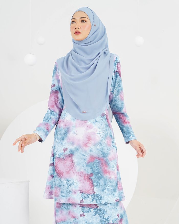 Baju Kurung Laura Printed 5.0 - Cyan Tie Dye - Image 3