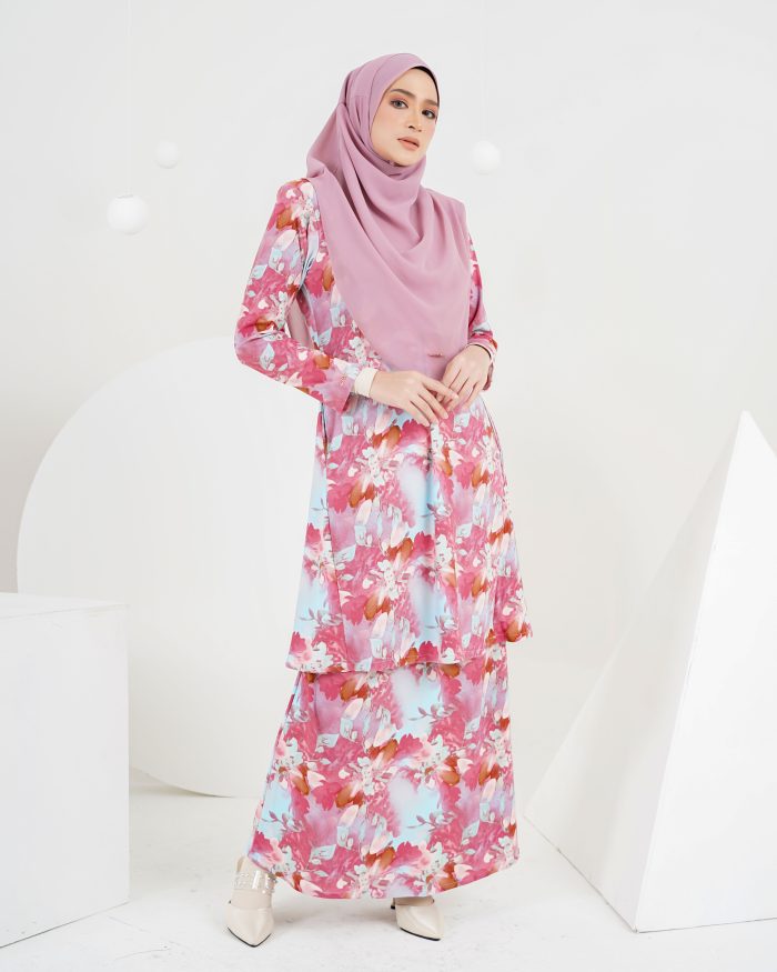 Baju Kurung Laura Printed 5.0 - Pink Bougainvillea