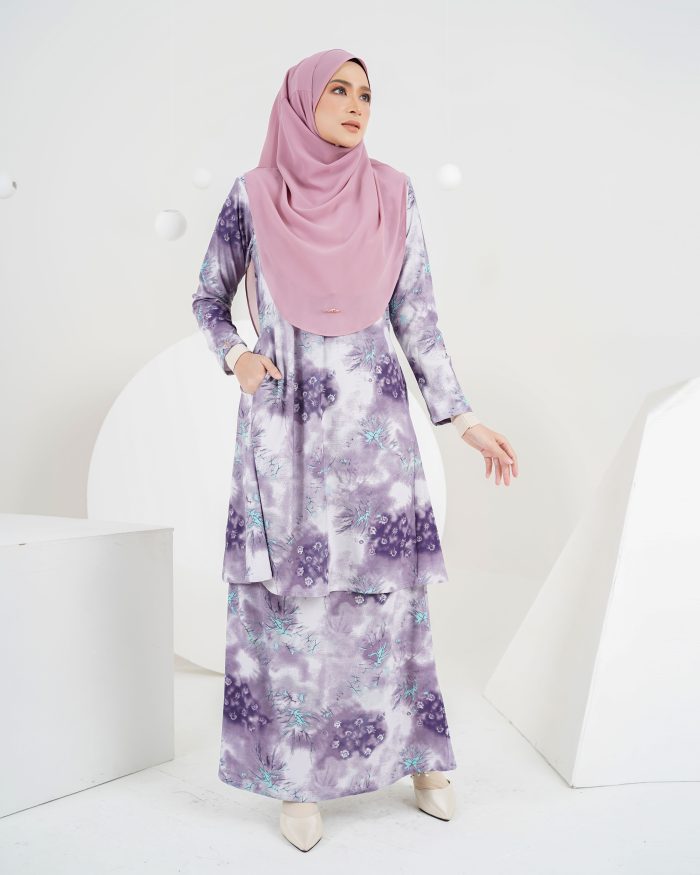 Baju Kurung Laura Printed 5.0 - Plum Ixora