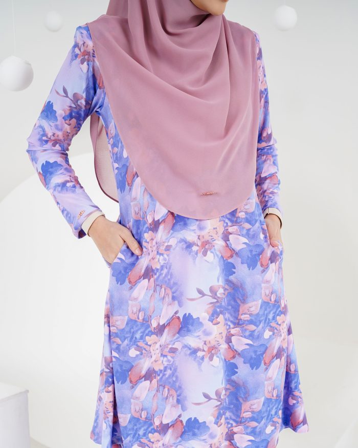 Baju Kurung Laura Printed 5.0 - Purple Bougainvillea - Image 3