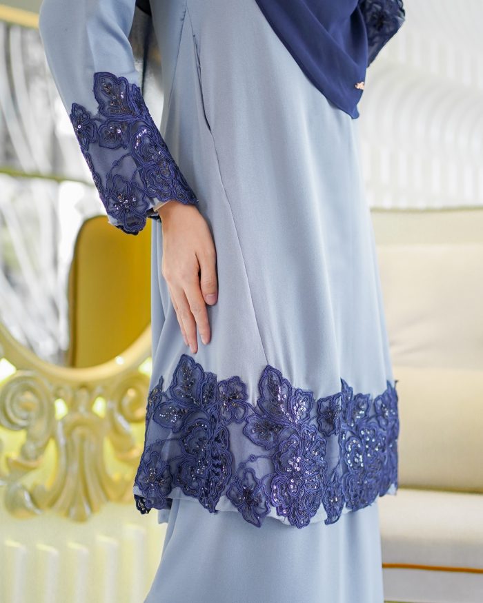 Baju Kurung Pahang Majeeda 2.0 - Stone Blue - Image 4