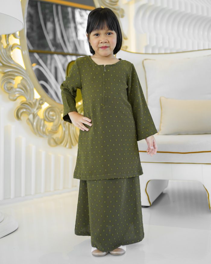 Baju Kurung Moden Rania Kids - Olive Green