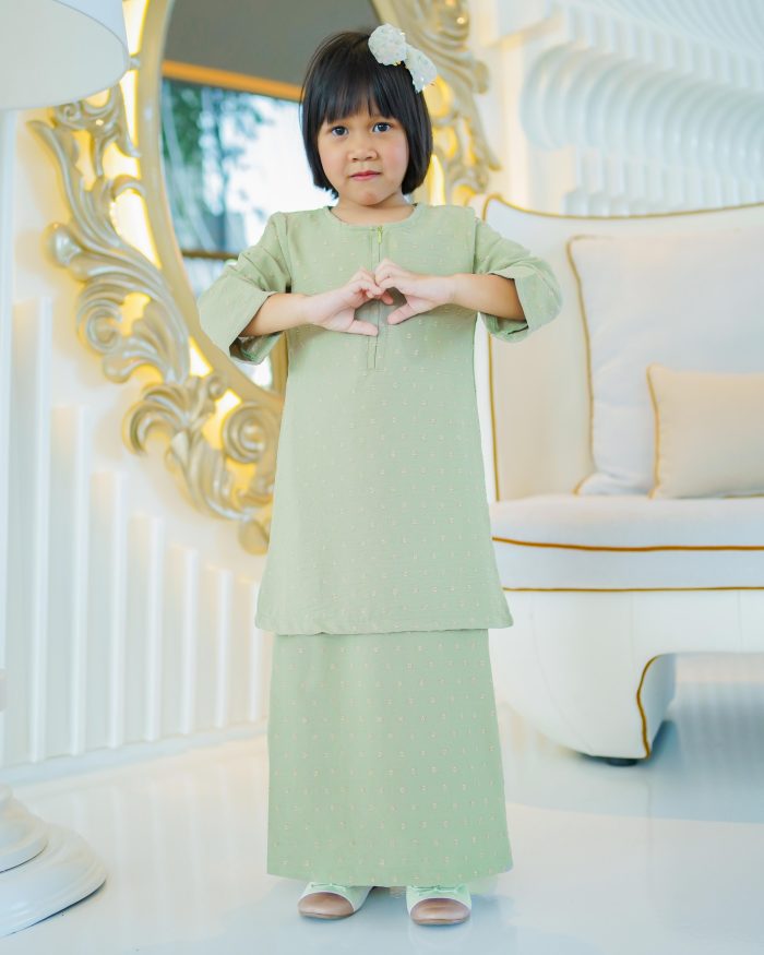 Baju Kurung Moden Rania Kids - Sage Green - Image 3