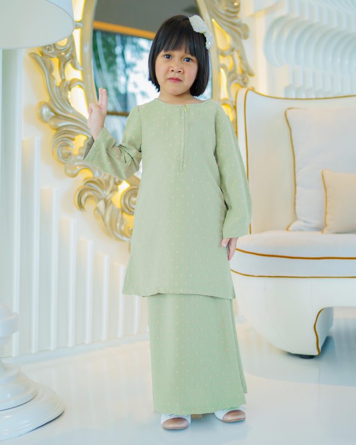 Baju Kurung Moden Rania Kids - Sage Green - Image 2