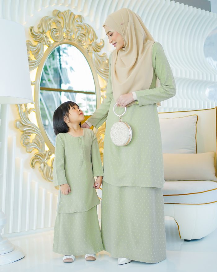 Baju Kurung Moden Rania Kids - Sage Green - Image 4