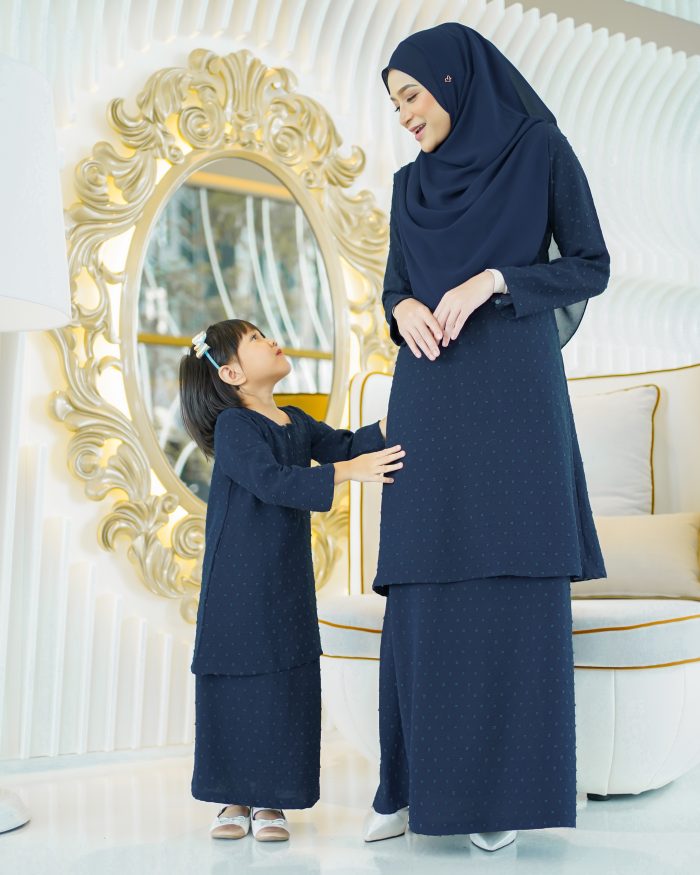 Baju Kurung Moden Rania Kids - Navy Blue - Image 4