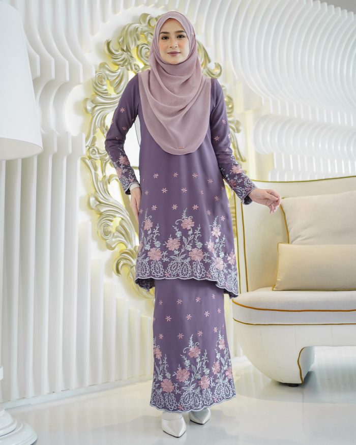 Baju Kurung Riau Sulam Raudah - Purple Iris