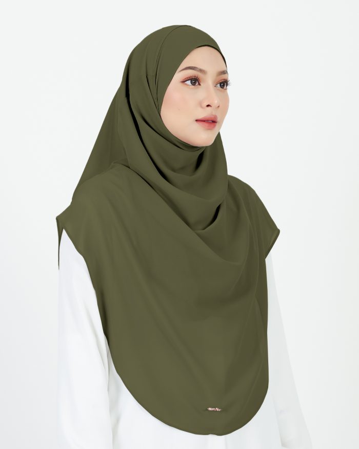 [AS-IS] Tudung Sarung Instant Chiffon Lustia (XL) - Olive Green - Image 3