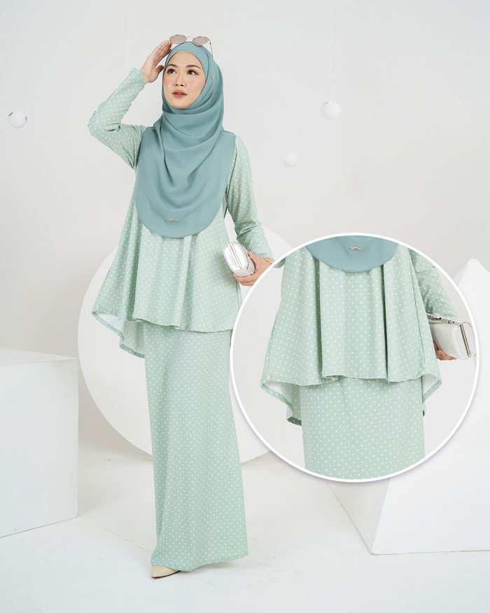 Baju Kurung Lola Printed 2.0 - Polka Minty