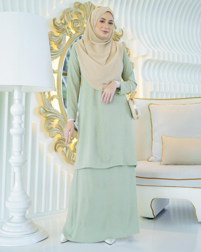Baju Kurung Moden Rania - Sage Green - Image 2