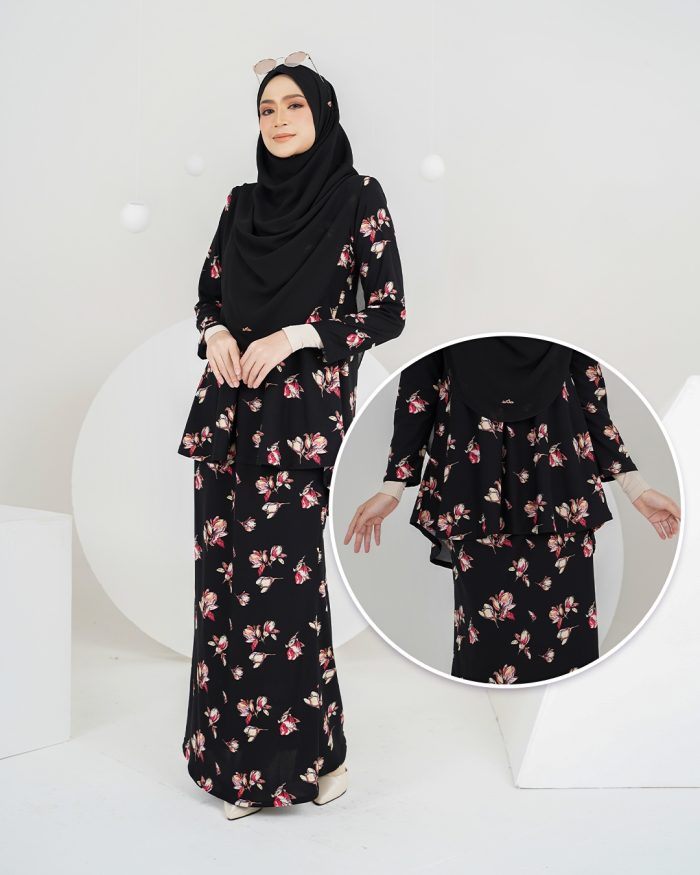 Baju Kurung Lola Printed 2.0 - Villea Black