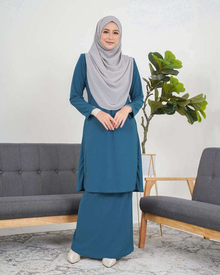 Baju Kurung Pahang Laura Plain 3.0 - Adriatic Teal